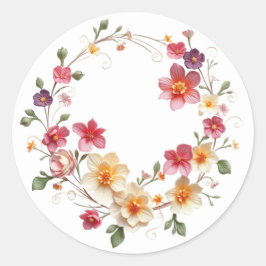 Pegatina Redonda Delicados Pegatinas Floral Wreath