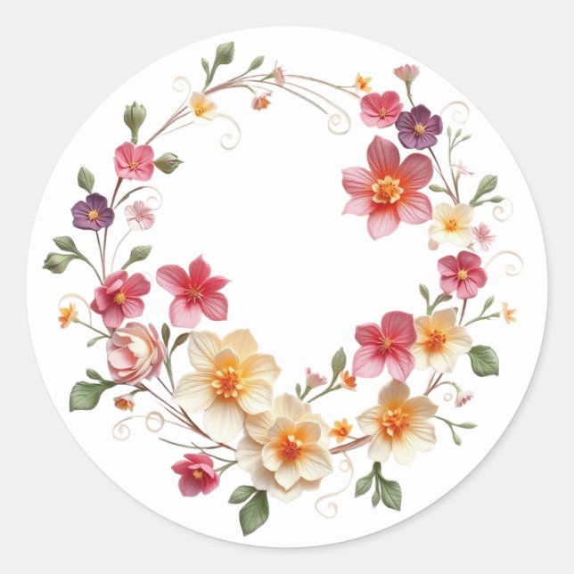 Pegatina Redonda Delicados Pegatinas Floral Wreath (Anverso)