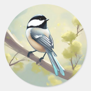 Pegatina Redonda Delicate Chickadee Bird