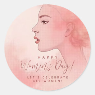 Pegatina Redonda Delicate Minimalist Woman Pink Happy Women's Day