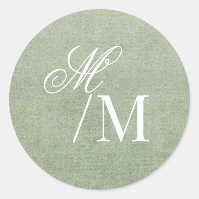 Pegatina Redonda Delicate Pastel Sage Green Monogram Wedding (Anverso)