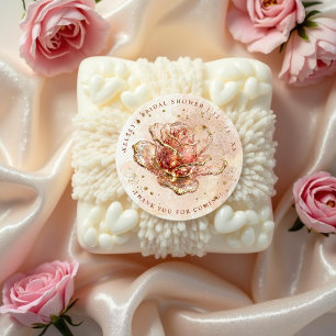 Pegatina Redonda Delicate Pink Shades Glitter Rose Ornament