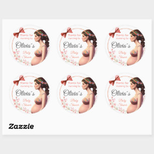 Pegatina Redonda Delicate Salmon Floral with Pregnant