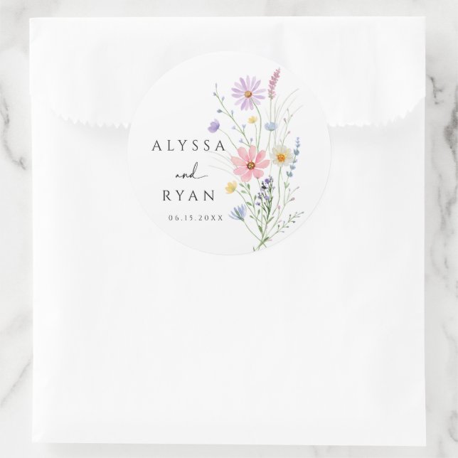 Pegatina Redonda Delicate Wildflower Meadow Wedding (Bolso)