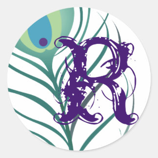 Pegatina Redonda Deliciar elegante pluma de pavo real