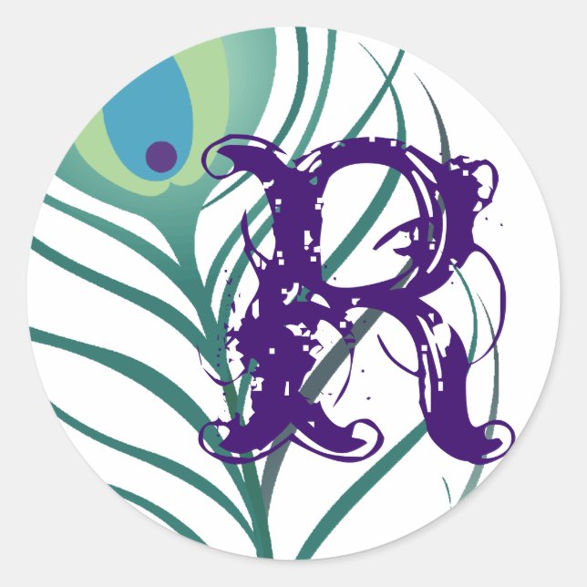 Pegatina Redonda Deliciar elegante pluma de pavo real (Anverso)