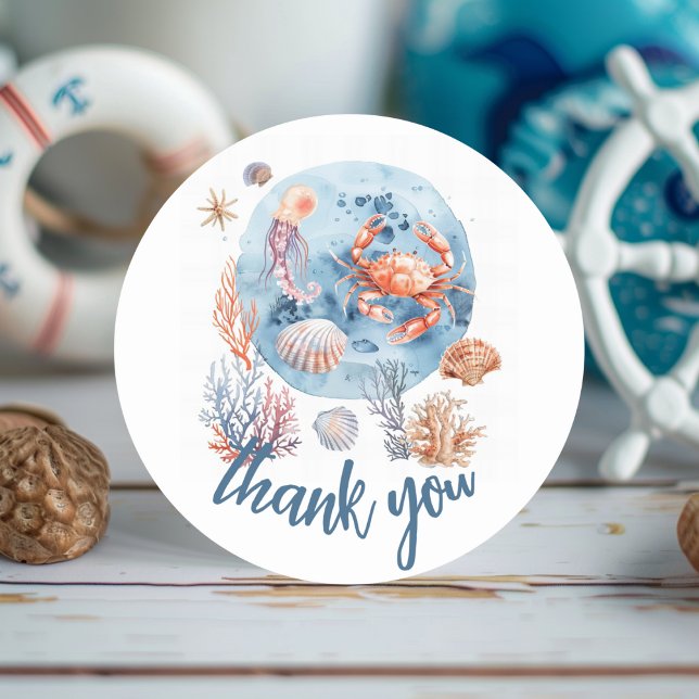 Pegatina Redonda "Delicias de arrecife de coral de acuarela náutica (Subido por el creador)