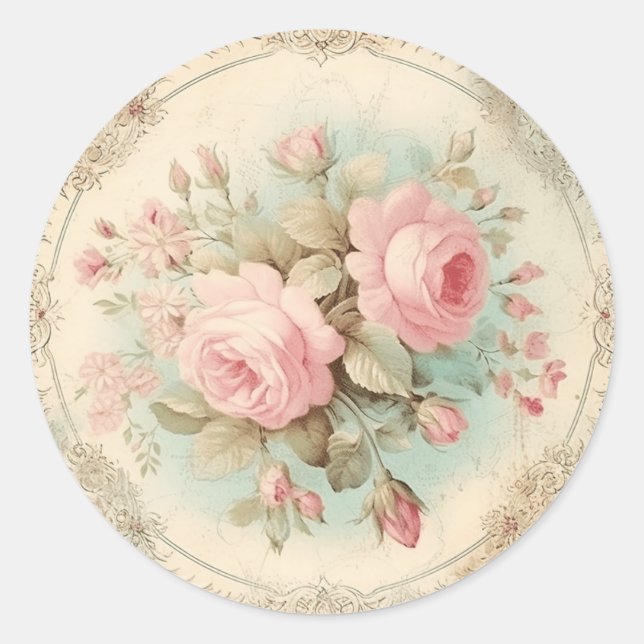 Pegatina Redonda Delicias mayores, Shabby Chic rosa (Anverso)