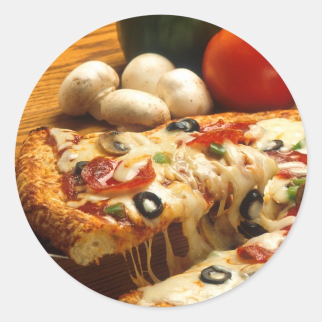 Pegatina Redonda Deliciosa pizza (Anverso)