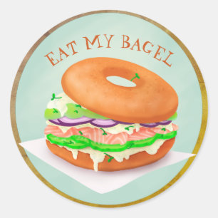 Pegatina Redonda Deliciosa ronda clásica personalizada Salmon Bagel