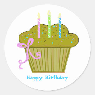 Pegatina Redonda Delicioso Cupcake de Cumpleaños
