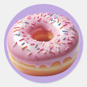 Pegatina Redonda Delicioso donut rosado con Pegatinas rociadores