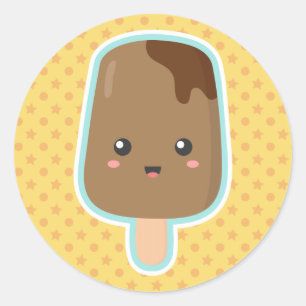 Pegatina Redonda Delicioso Helado de Chocolate Kawaii