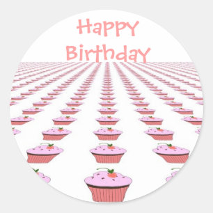 Pegatina Redonda Deliciosos Cupcakes de Cumpleaños