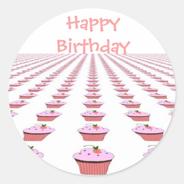 Pegatina Redonda Deliciosos Cupcakes de Cumpleaños (Anverso)
