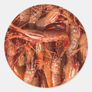 Pegatina Redonda Deliciosos Langostinos