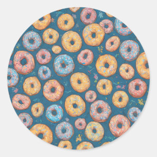Pegatina Redonda Delight Cartoonish Sprinkle Sweet Donut Pattern