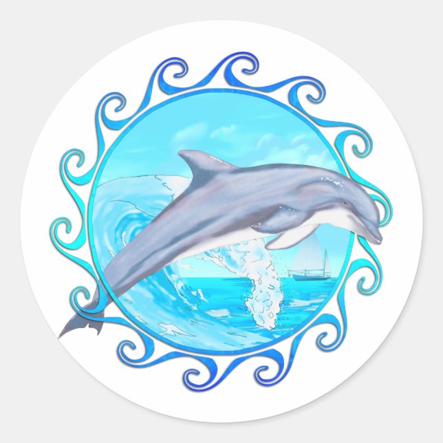Pegatina Redonda Delphin Maori Sun (Anverso)