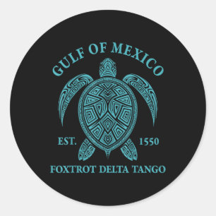 Pegatina Redonda Delta Tango De La Tortuga Del Golfo De México 1550