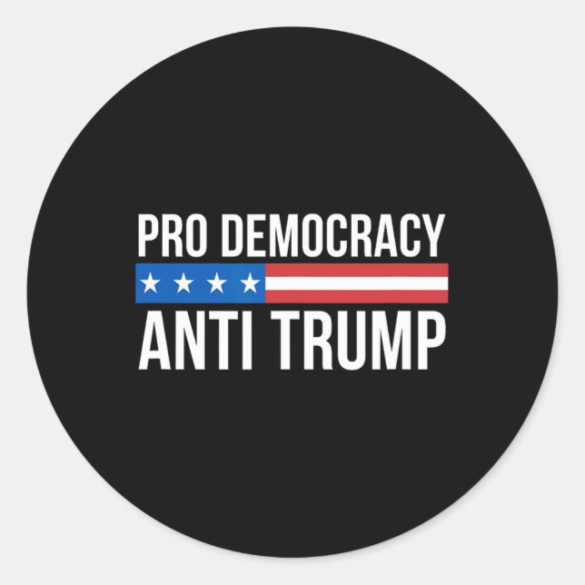 Pegatina Redonda Democracia - Anti Trump - (Anverso)