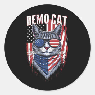Pegatina Redonda Democracia Democrática Gato sin Niños Lady Liberti