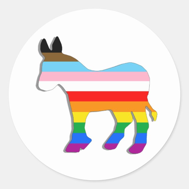 Pegatina Redonda Demócrata LGBTQ (Anverso)