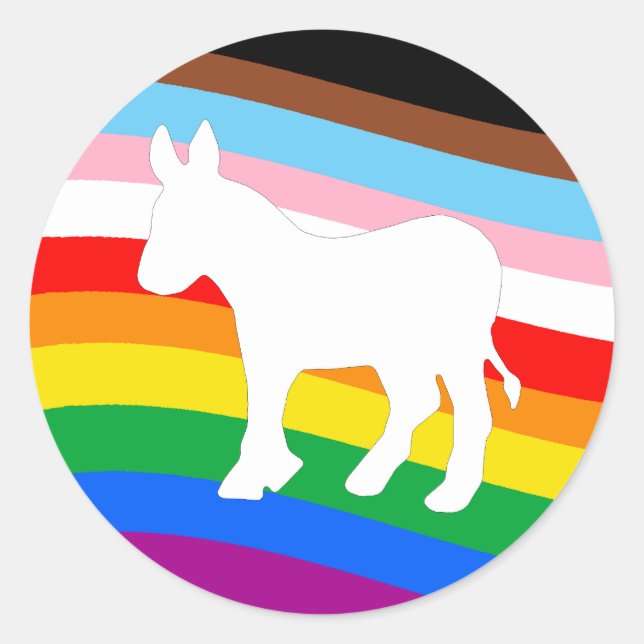 Pegatina Redonda Demócrata LGBTQ (Anverso)