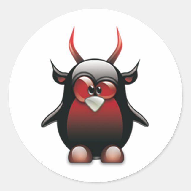 Pegatina Redonda Demonio Tux (Linux Tux) (Anverso)
