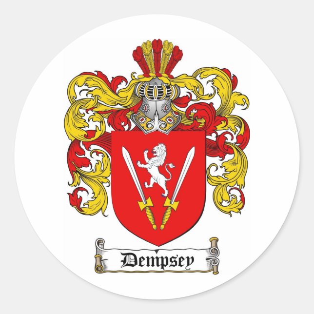 PEGATINA REDONDA DEMPSEY FAMILIAR CREST - DEMPSEY COAT OF ARMS (Anverso)