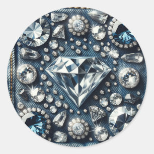 Pegatina Redonda Denim & Diamonds Bling Joyas Glam Gemas