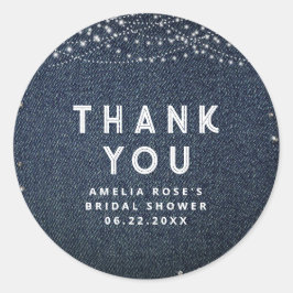 Pegatina Redonda Denim Diamonds Luces Rústicas Elegante Gracias
