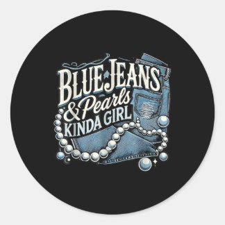 Pegatina Redonda Denim Fabric Blue Jeans Pearls Skinny Jeans Lover