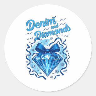Pegatina Redonda Denim y diamantes arco damas chicas mujeres