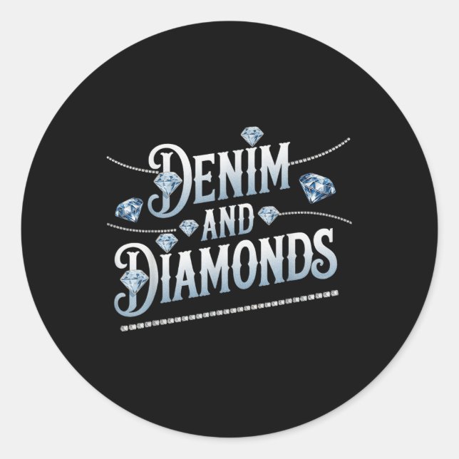 Pegatina Redonda Denim Y Diamantes Estilo De Moda De Moda (Anverso)