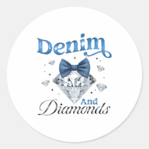 Pegatina Redonda Denim y diamantes lazo señoras chicas mujeres