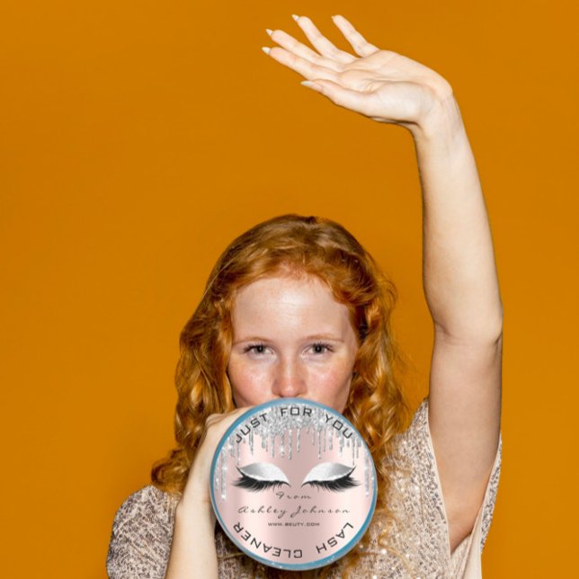 Pegatina Redonda Denominación Belleza Lenta Perforaciones Limpiador (Name Beauty Lshes Drips Rose Gray Lashes Cleaner Classic Round Sticker)