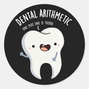 Pegatina Redonda Dental Aritmética Graciosa Diente Pun Oscuro BG