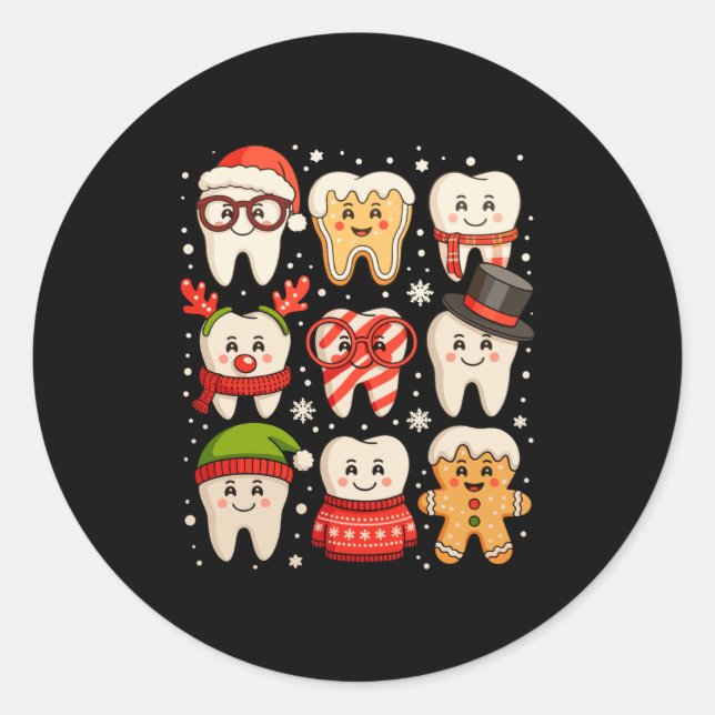 Pegatina Redonda Dental Christmas Cute Teeth Dentist Santa Hat Xmas (Anverso)