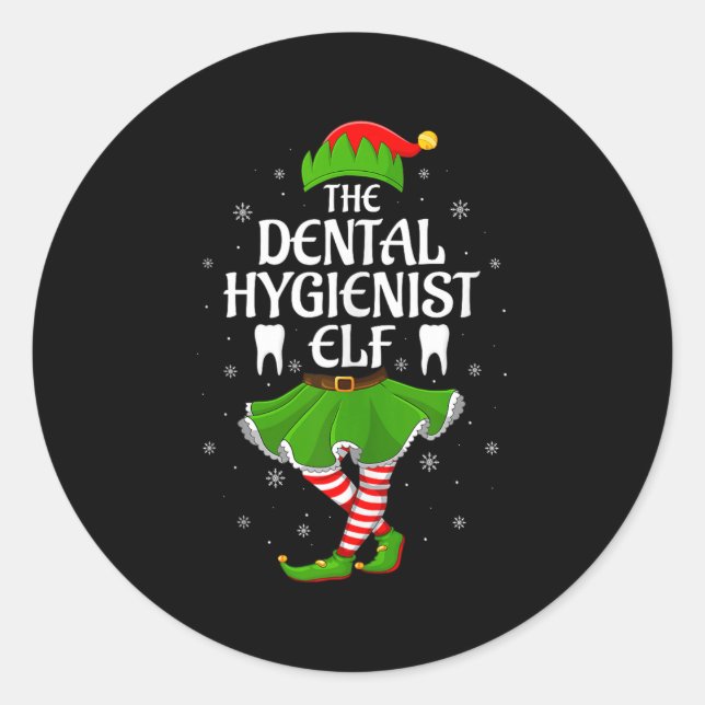 Pegatina Redonda Dental Hygienist Elf Christmas Girls Women Elf Squ (Anverso)