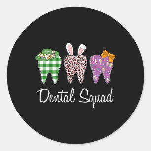 Pegatina Redonda Dental Squad Easter Day Divertido Diente Dental Is