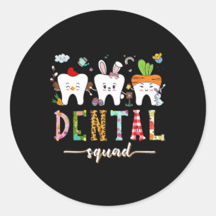 Pegatina Redonda Dental Squad Easter Day Divertido Diente Dental Is