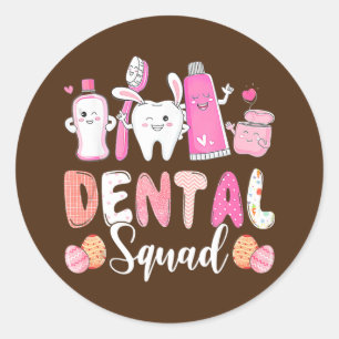 Pegatina Redonda Dental Squad Tooth Bunny Easter Eggs Love Dentist