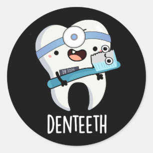 Pegatina Redonda Denteeth Funny Teeth Pun Dark BG