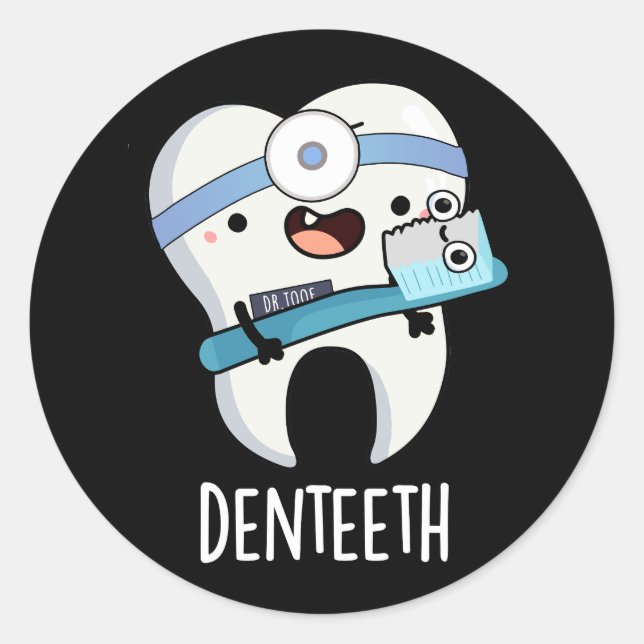 Pegatina Redonda Denteeth Funny Teeth Pun Dark BG (Anverso)