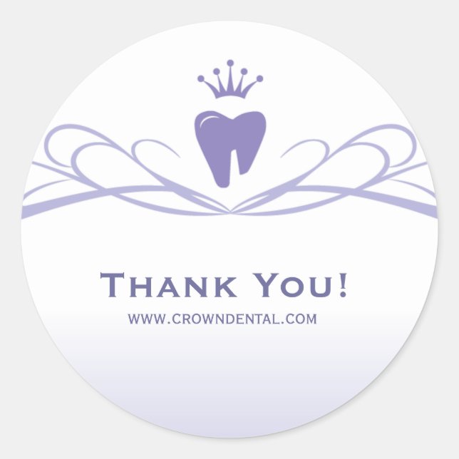 Pegatina Redonda Dentift Gift Cute Tooth Crown Logo Purple (Anverso)