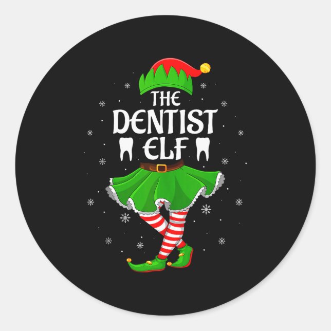 Pegatina Redonda Dentist Elf Christmas Family Girls Women Elf Squad (Anverso)