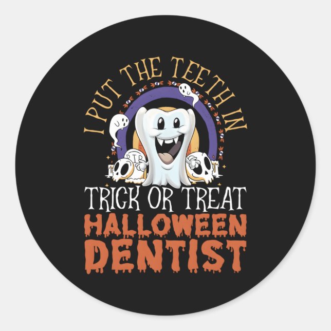 Pegatina Redonda Dentist Halloween Trick O Tret Dentistry Dental (Anverso)