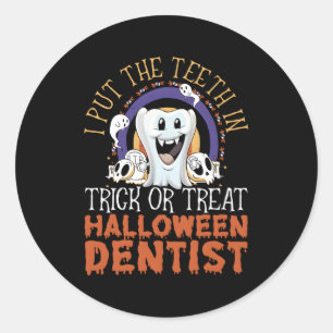 Pegatina Redonda Dentist Halloween Trick O Tret Dentistry Dental