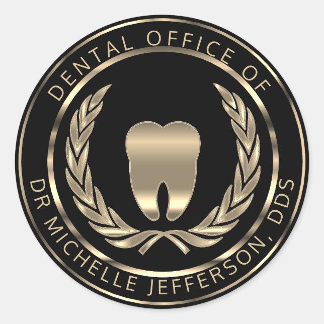 Pegatina Redonda Dentist Office - Negro y Oro (Anverso)