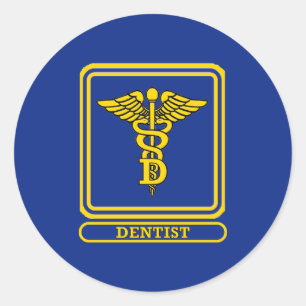 Pegatina Redonda Dentista Caduceus